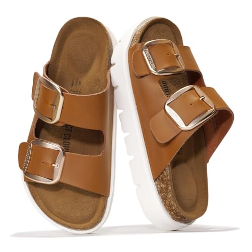 Genuine Leather Platform Sandals with Memory Foam Insole H901