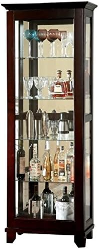 Dark Walnut Sliding Glass Door Curio Cabinet with 5 Tier Shelf Tempered Glass P211083