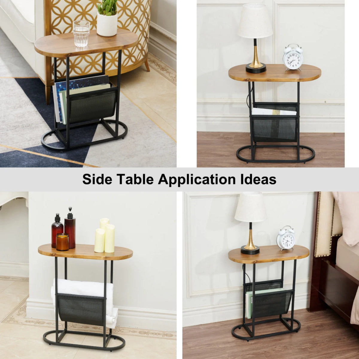 Wood Oval Side Table Set of 2 with Magazine Rack V813