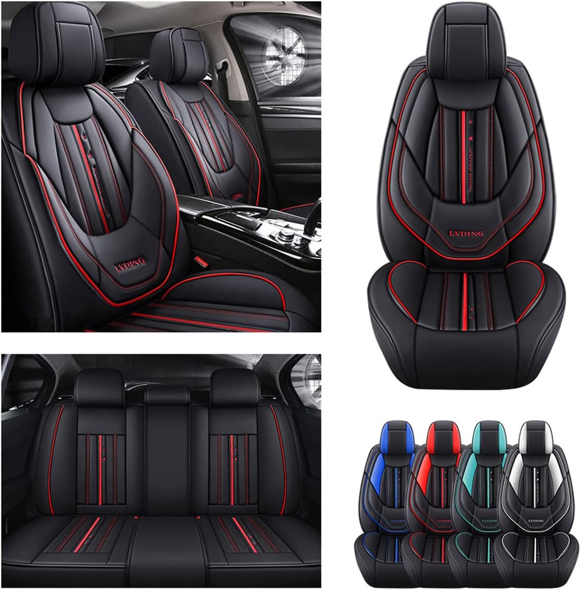 Waterproof PU Leather Car Seat Covers for Front and Rear Seats, Black G8457