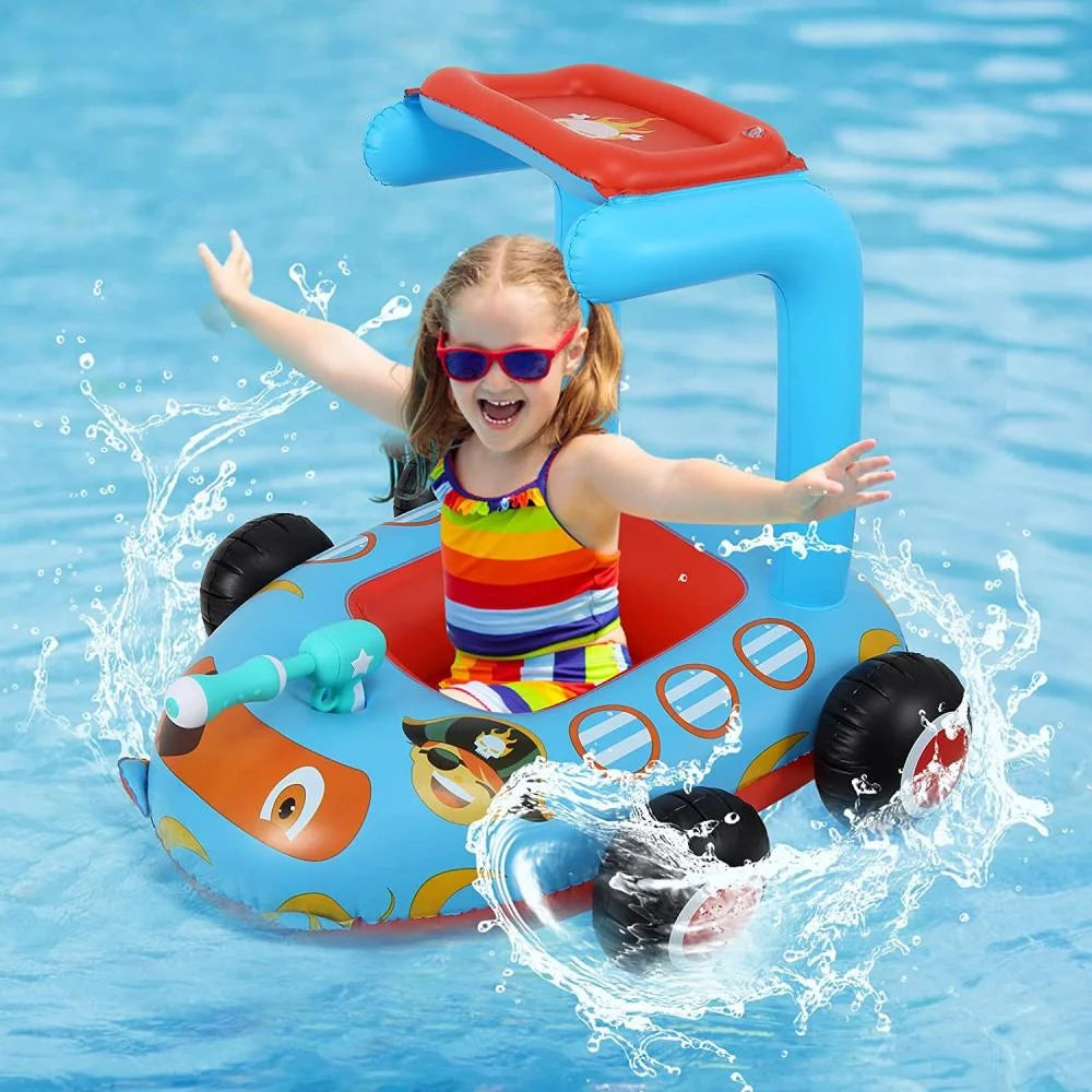 Toddlers Inflatable Pool Float Toys with Water Spray Gun Pirate Boat C4286
