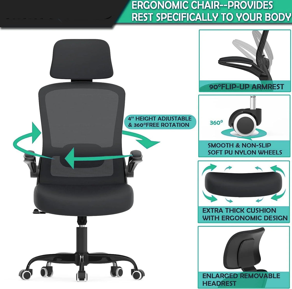 High Back Ergonomic Office Chair with Lumbar Support and Headrest L955