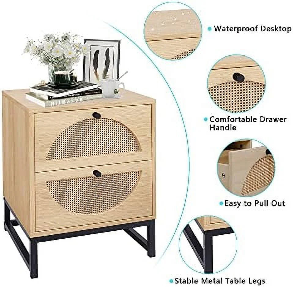 Rattan Nightstand Set of 2 Wood Side Table Brown B1679