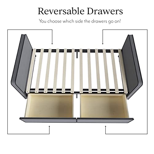 Twin Size Platform Bed Frame with 2 Storage Drawers in Gray Fabric N271246