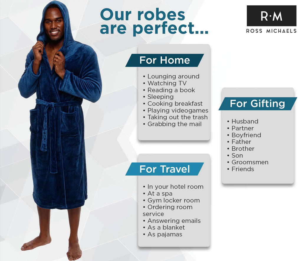 Navy 320 GSM Fleece Hooded Robe P1775