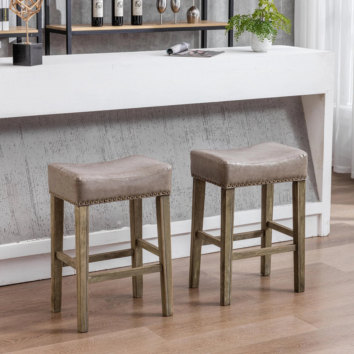 Gray Pu Leather Backless Bar Stools Set of 4 Y69232