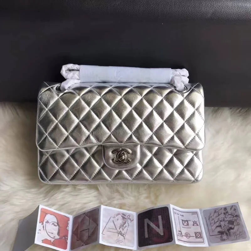 Silver Medium Size Lambskin Leather Flap Bag X95052