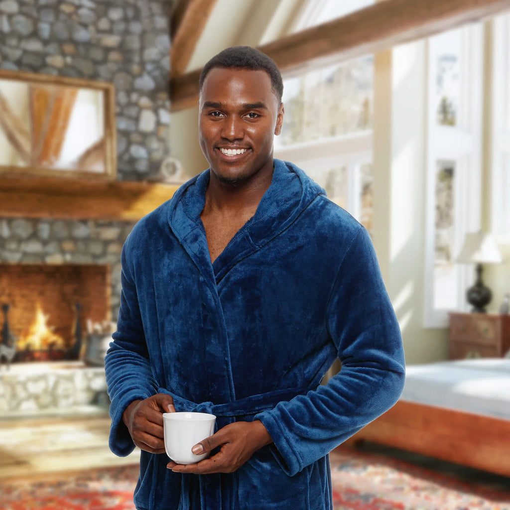 Navy 320 GSM Fleece Hooded Robe P1775
