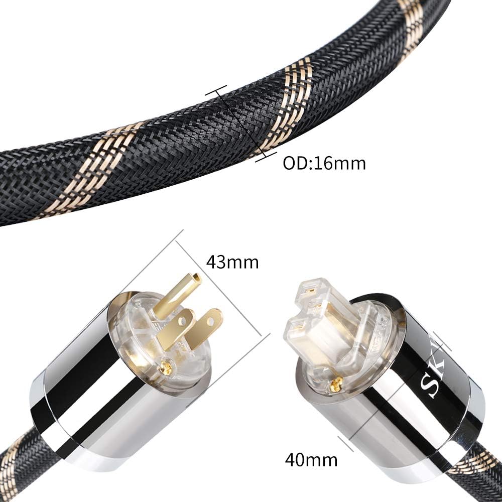 Upgrade Audiophile OCC Power Cord, Male to Female Power Cable, US Plug, Black, 6.5ft/2M N2815