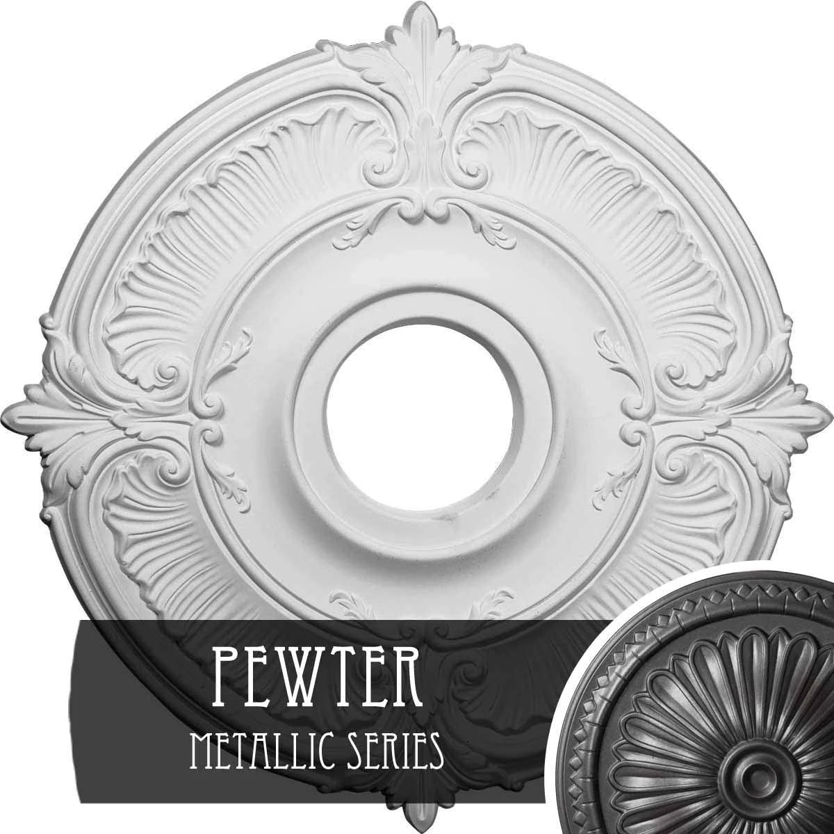 18x22OD x 4x22ID x 5/8x22P Hand-Painted Pewter Ceiling Medallion Y329