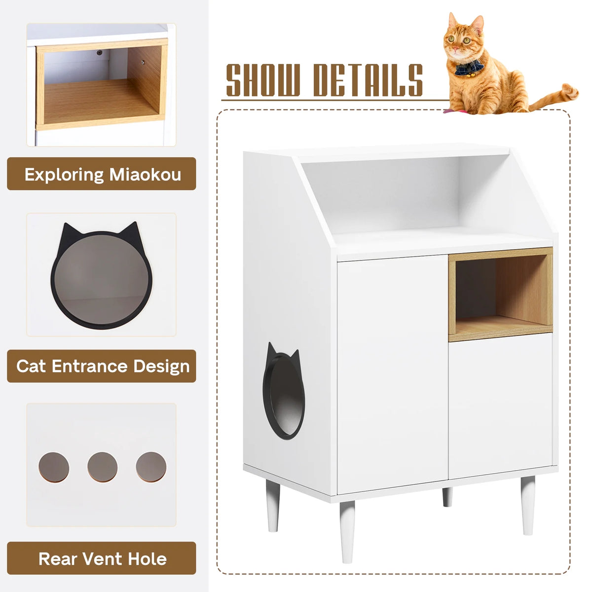 Cat Litter Box Enclosure Wooden Pet Crate Furniture K3770