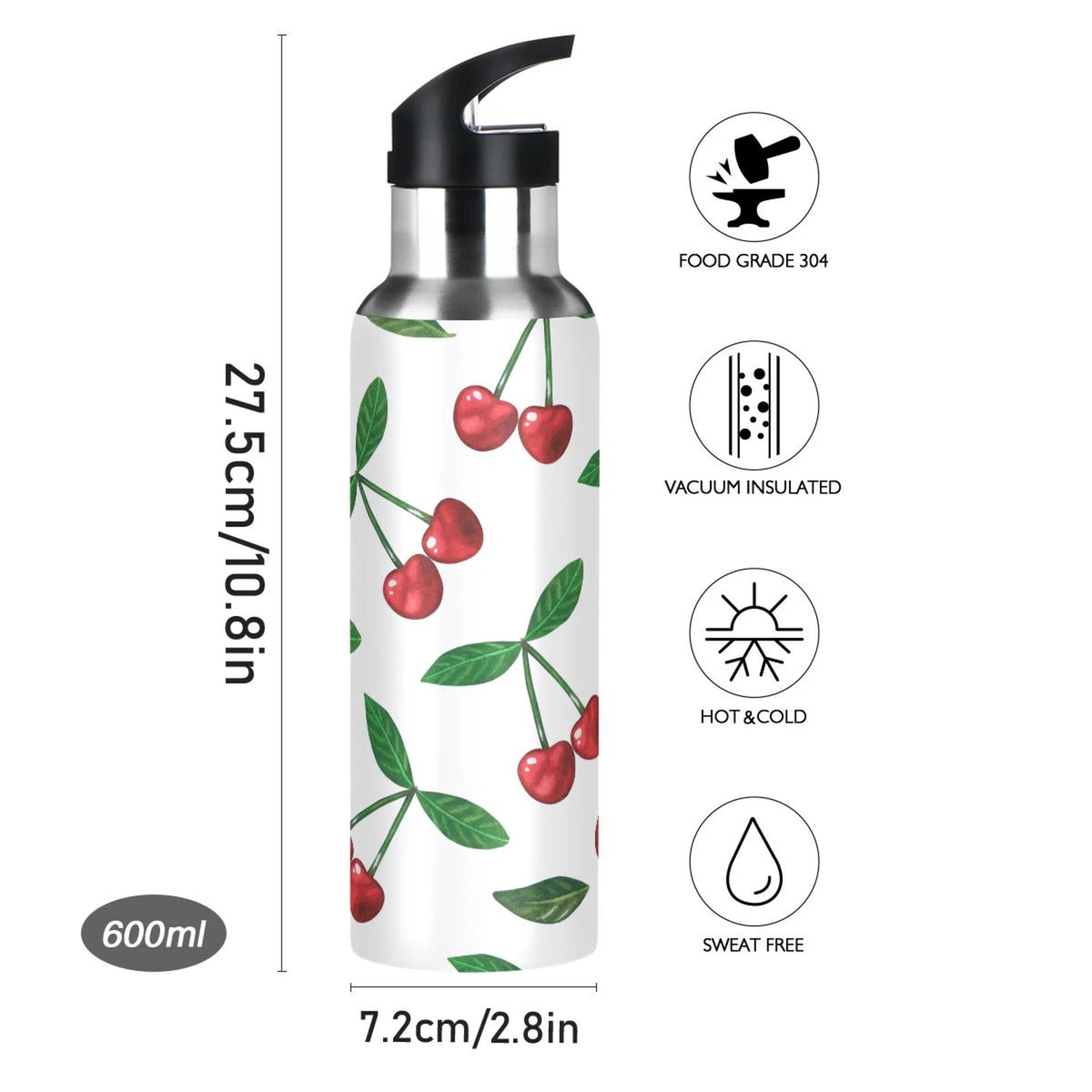 Stainless Steel Insulated Thermos Vacuum Flask Water Bottle with Straw Lid U772