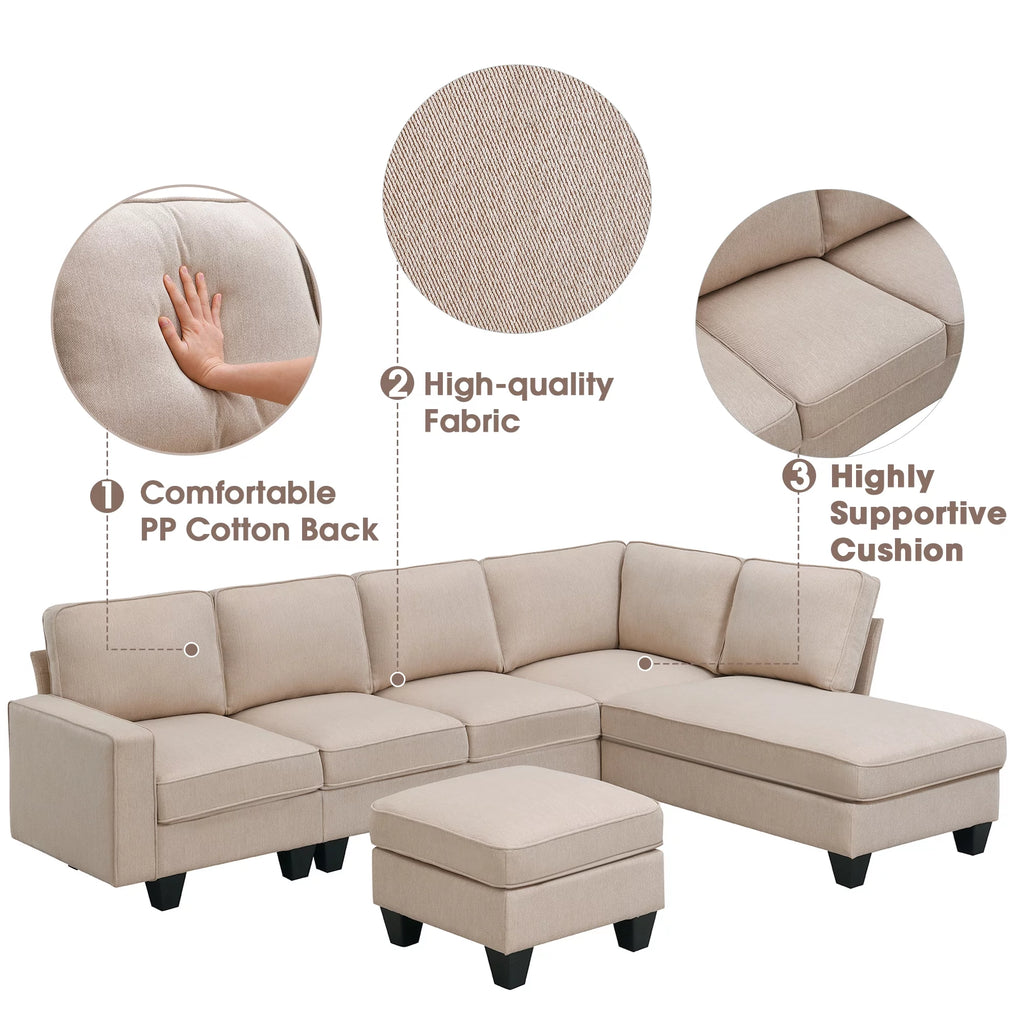 L Shaped Linen Sectional Sofa with Chaise F3266