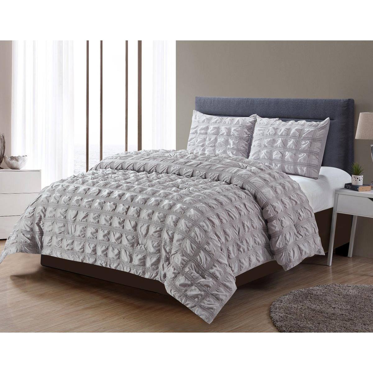 Grey Oversized Waffle Comforter 3 PC Set Full/Queen F377