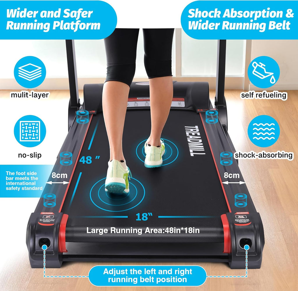 Folding Treadmill with Auto Incline, Heart Sensor, 3.5 HP, 8.7 MPH, 48in*18in Running Area C638