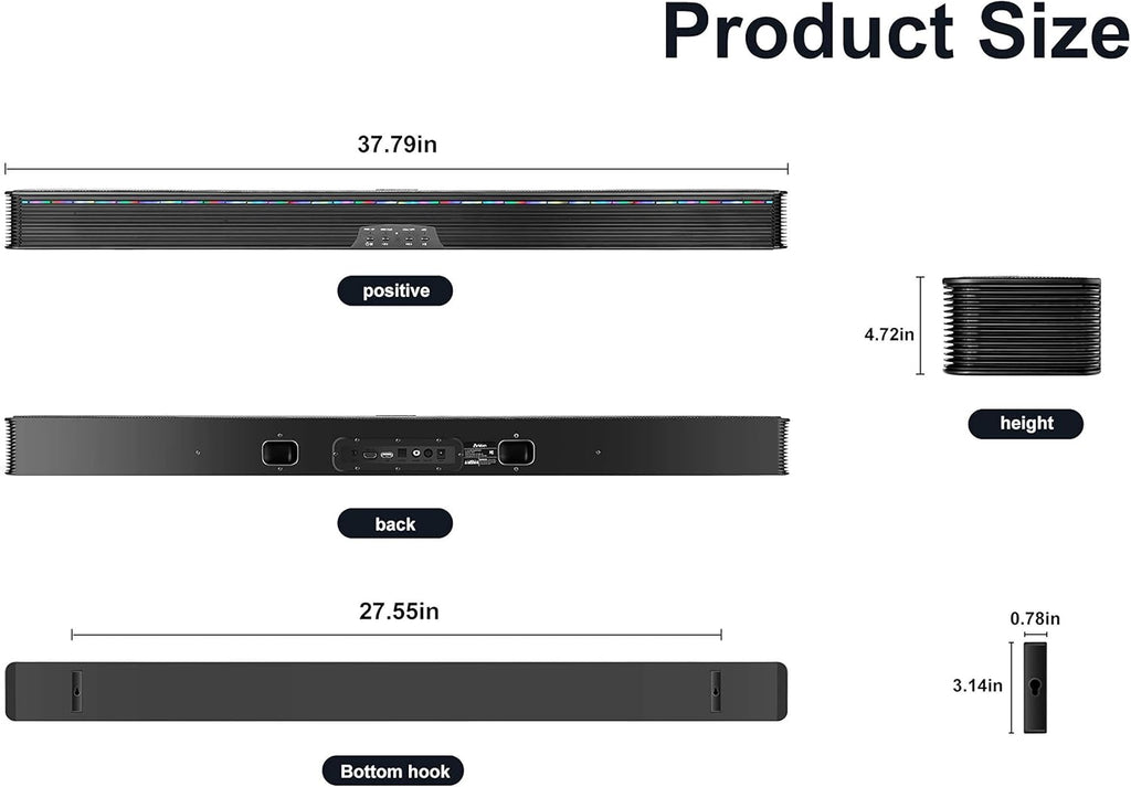 Soundbar Speaker with RGB LED Light Bar Bluetooth AUX Optical and HDMI Connection L788624