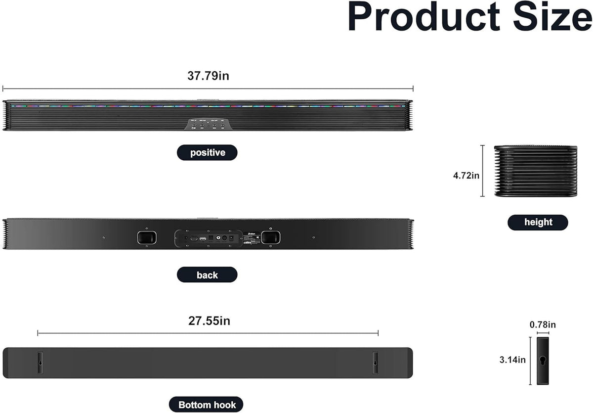 Soundbar Speaker with RGB LED Light Bar Bluetooth AUX Optical and HDMI Connection L788624