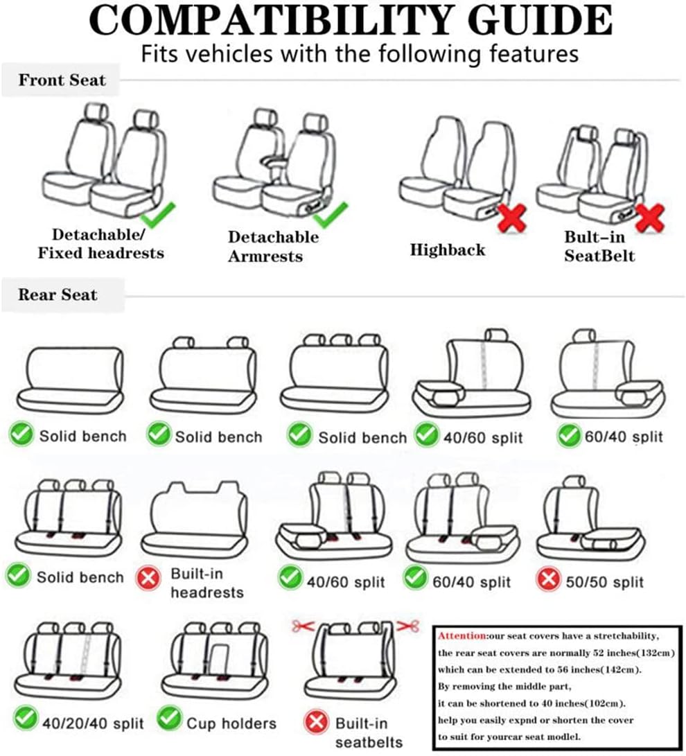Waterproof PU Leather Car Seat Covers for Front and Rear Seats, Black G8457