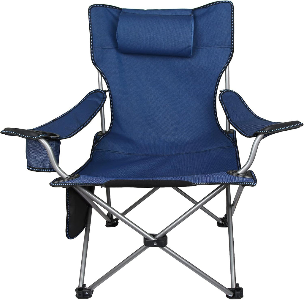 Folding Adjustable Recliner Camping Chair with Headrest Cup Holders Side Pocket Black L5343