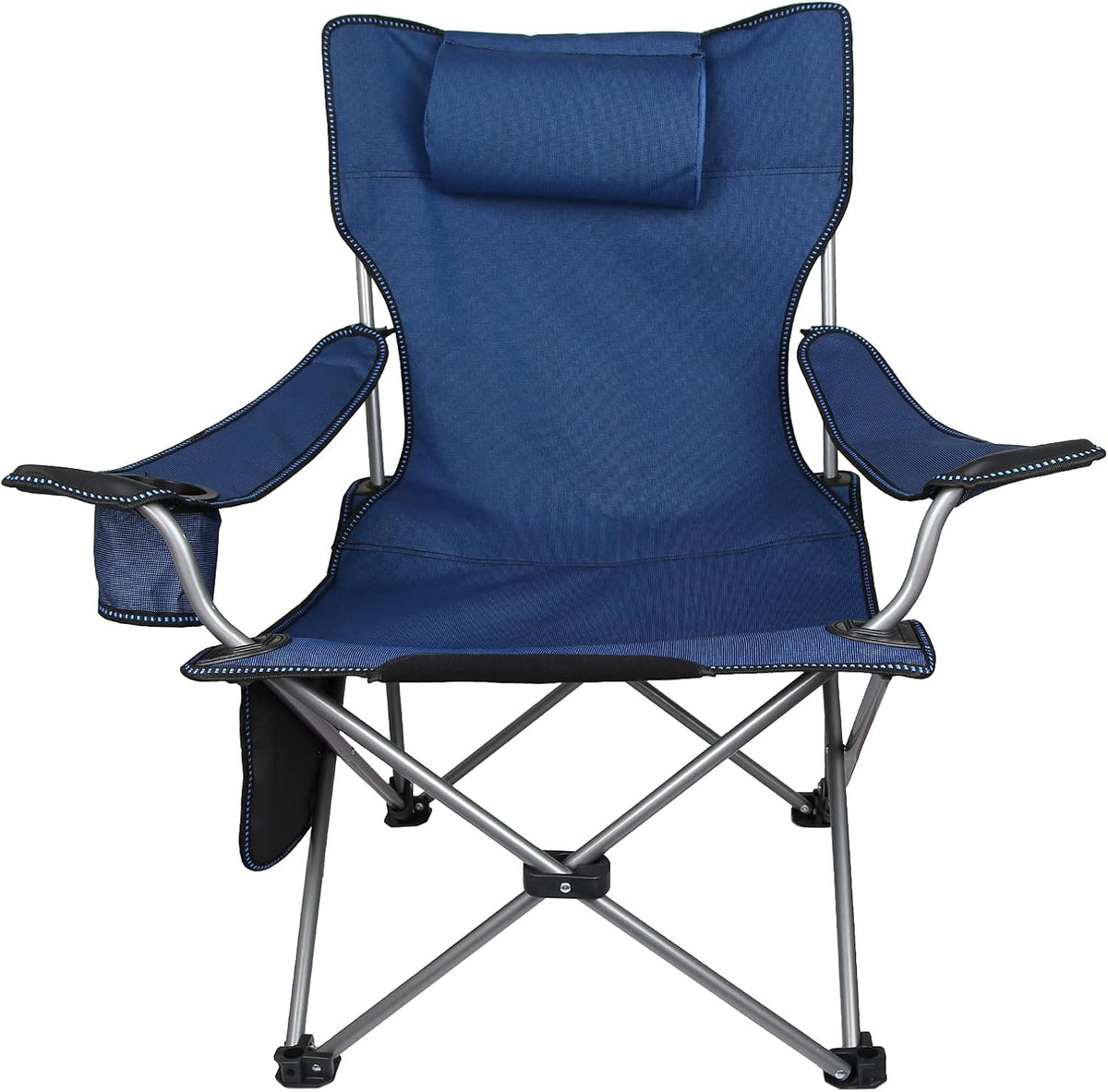 Folding Adjustable Recliner Camping Chair with Headrest Cup Holders Side Pocket Black L5343