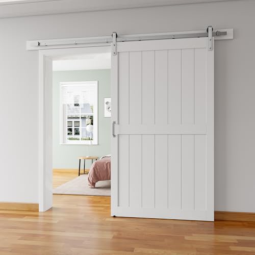 48''x84'' White H-Frame Sliding Barn Door with Hardware Kit E38722