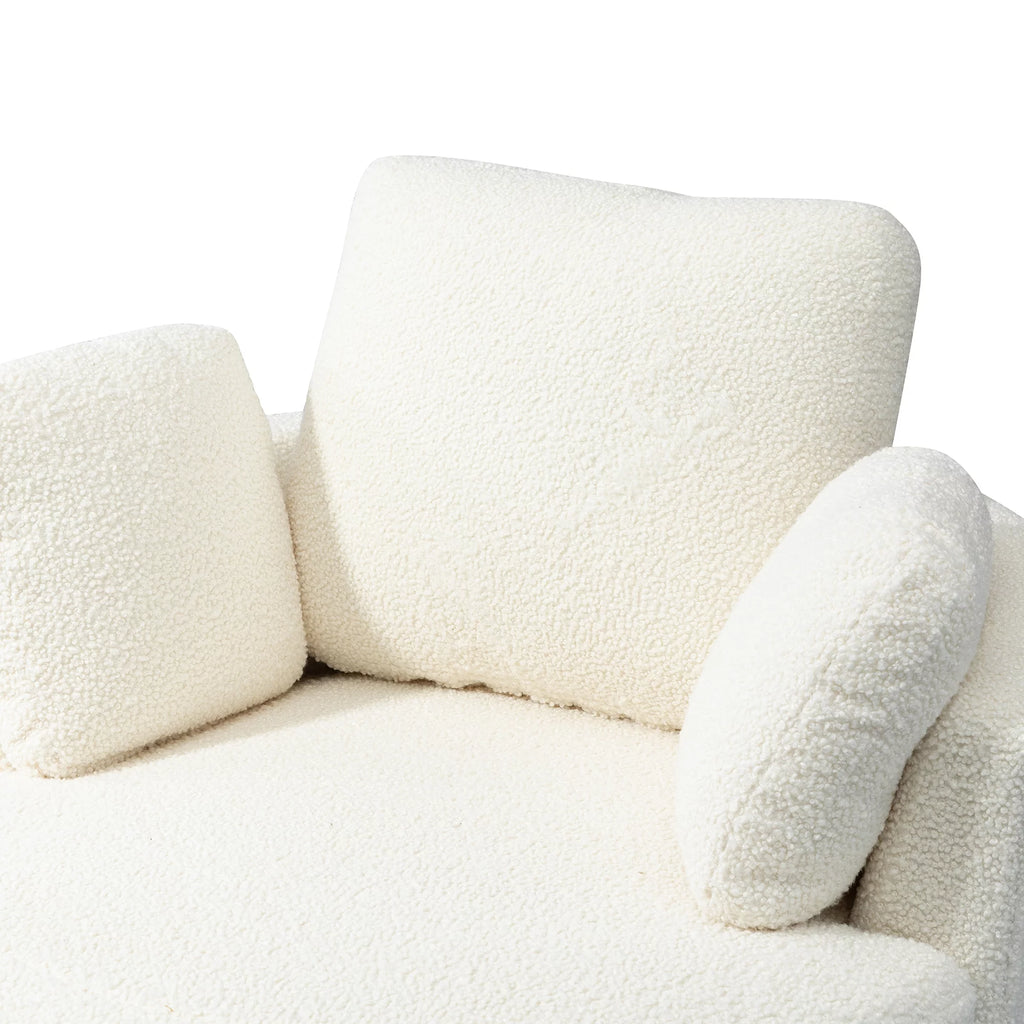 Ivory Boucle Oversized Swivel Accent Barrel Chair U627
