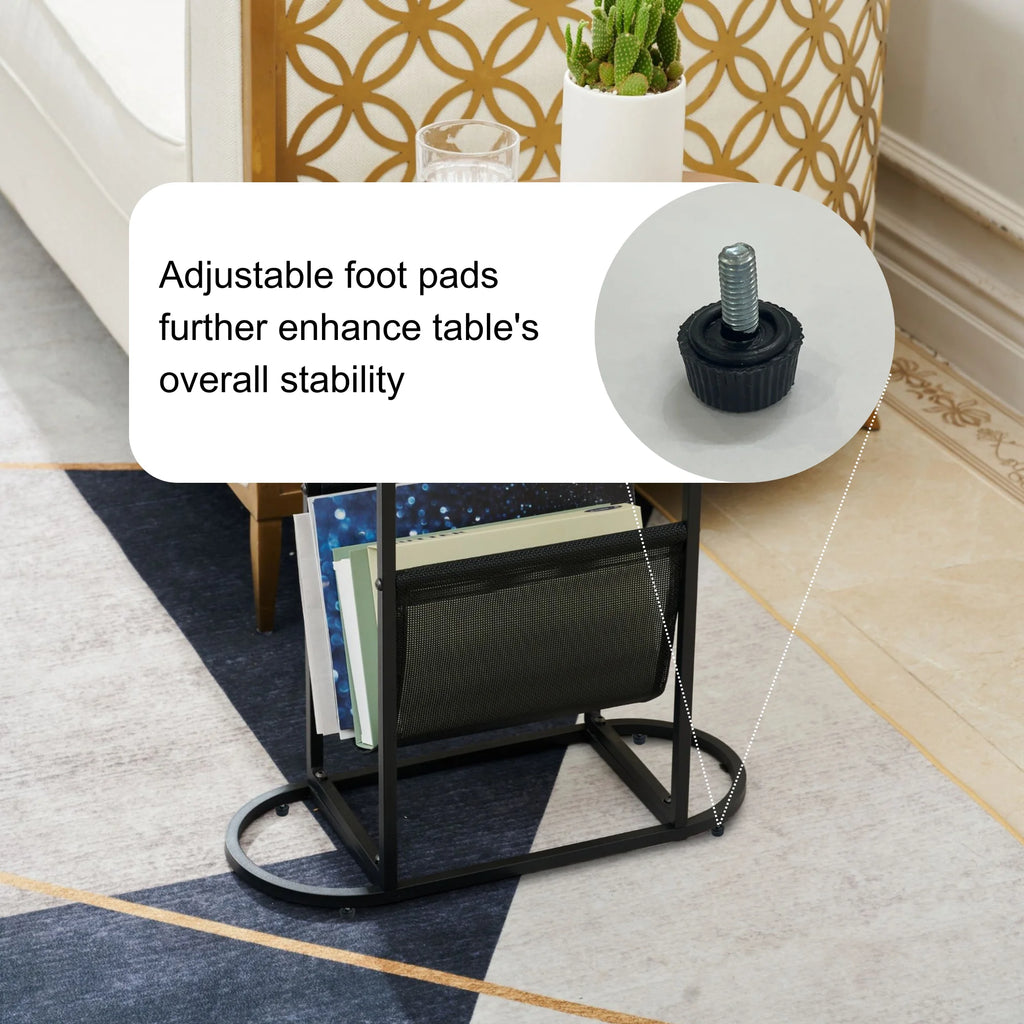 Wood Oval Side Table Set of 2 with Magazine Rack V813