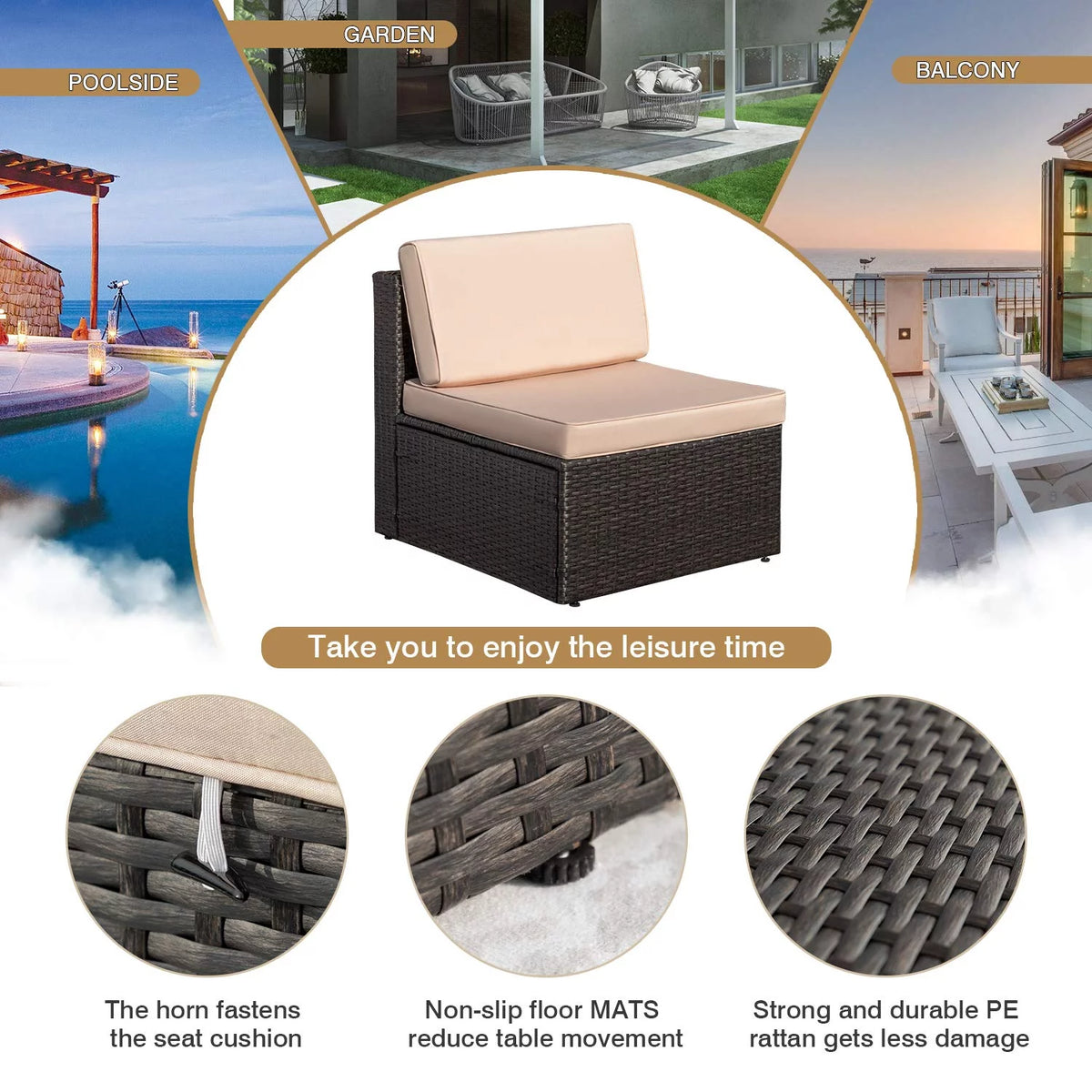 5 Pieces Patio Conversation Set Rattan Sectional Sofa with Glass Table A725937