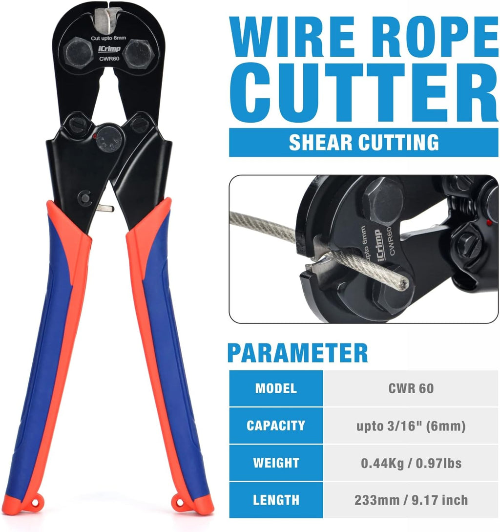 Wire Rope Crimping Tool for Aluminum Loop Sleeves, Duplex Oval Cable Ferrules 1/16’’ to 3/16’’, with Wire Rope Cable Cutter K885
