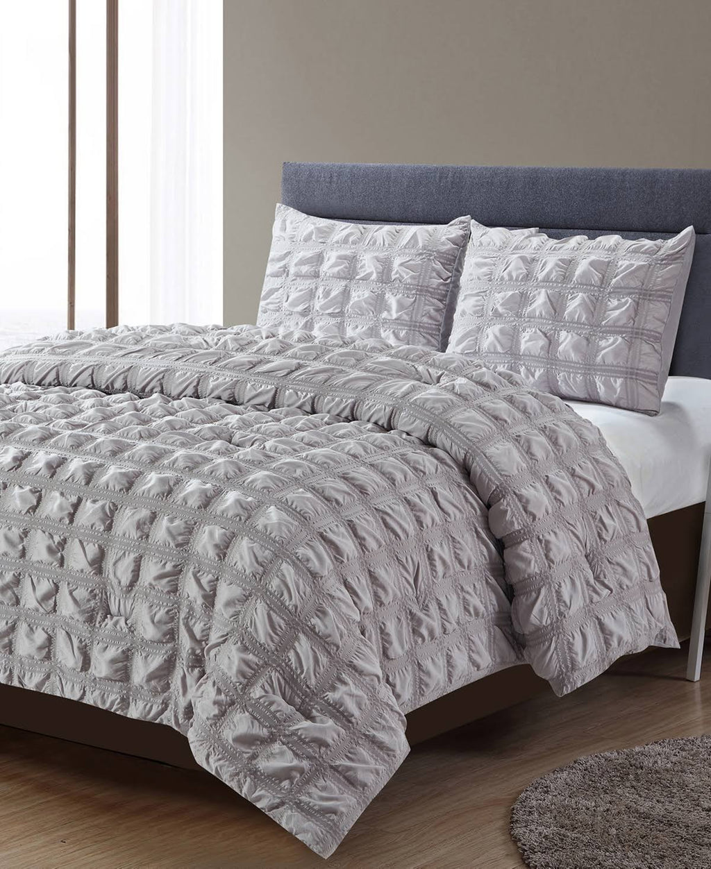 Grey Oversized Waffle Comforter 3 PC Set Full/Queen F377