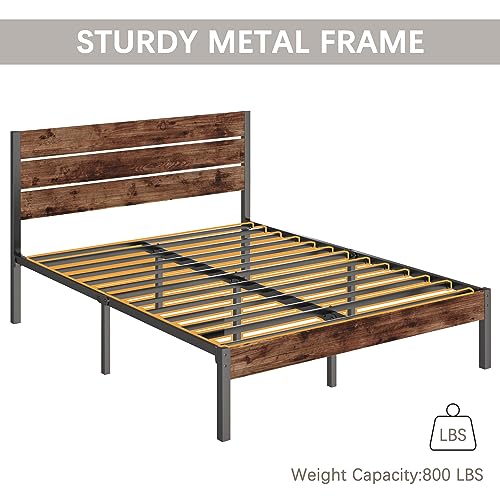 Rustic Brown Metal Full Bed Frame with Headboard and Footboard M22899