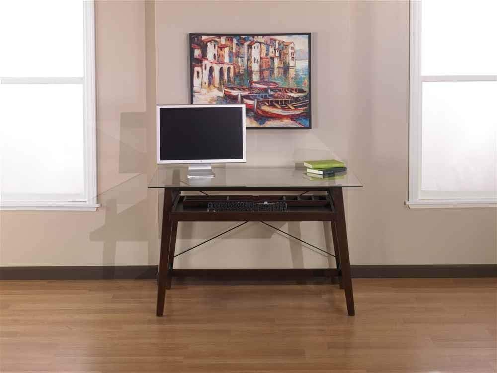 42-Inch Solid Wood Computer Desk with Tempered Glass Top, Espresso Finish N428099