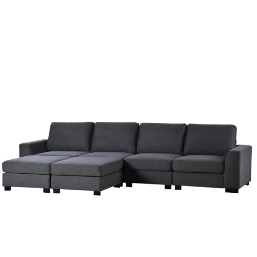 Large U-Shaped Sectional Sofa with Removable Ottomans, Gray Polyester W2031