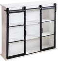 Rustic Brown Wooden Wall Cabinet with Two Sliding Glass Doors B39225