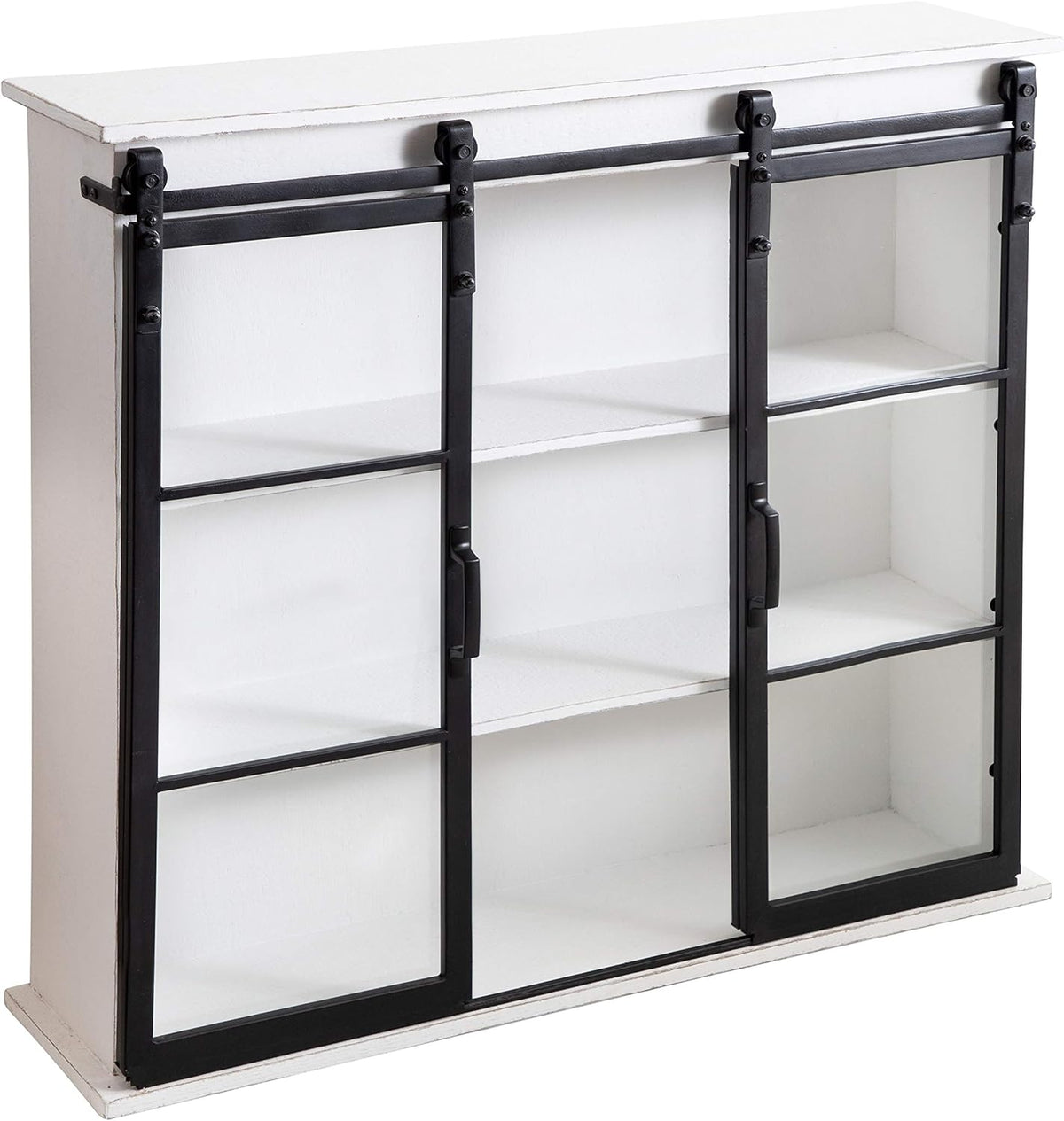 Rustic Brown Wooden Wall Cabinet with Two Sliding Glass Doors B39225