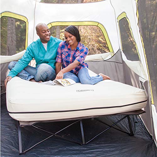 Queen-Size Airbed Cot Combination with Steel Frame & Side Table, Battery Pump Included P740326
