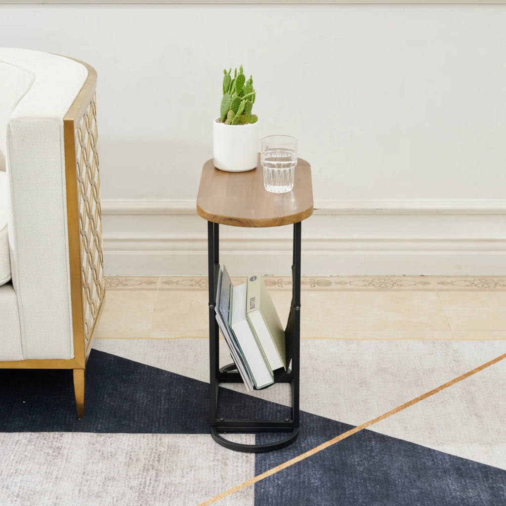 Wood Oval Side Table Set of 2 with Magazine Rack V813