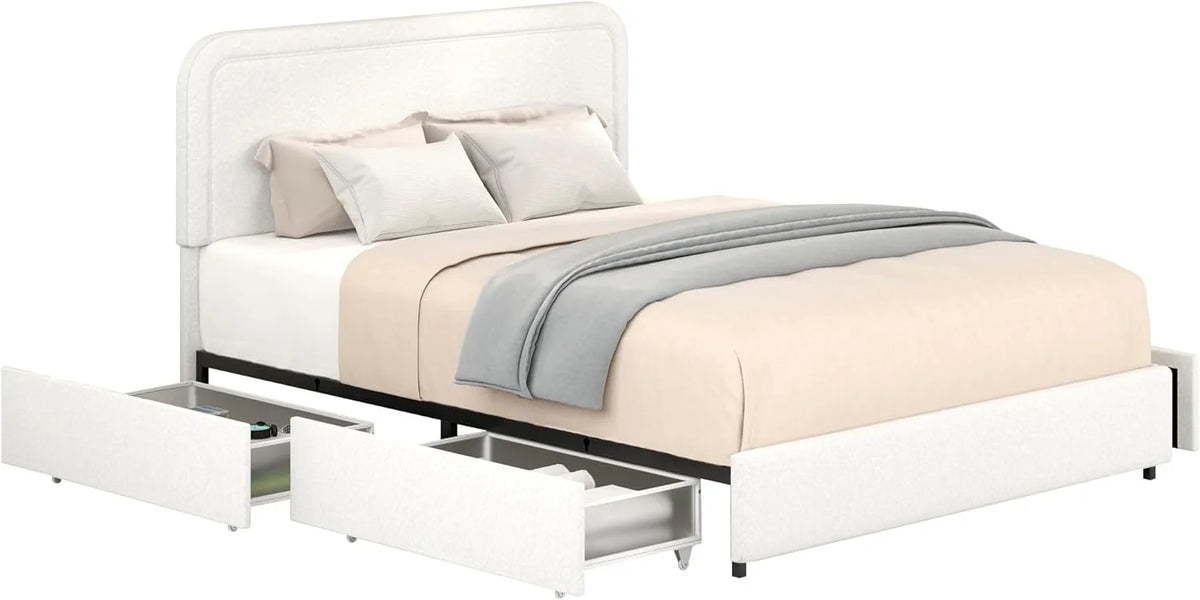 Queen Size Upholstered Platform Bed with 4 Storage Drawers O448