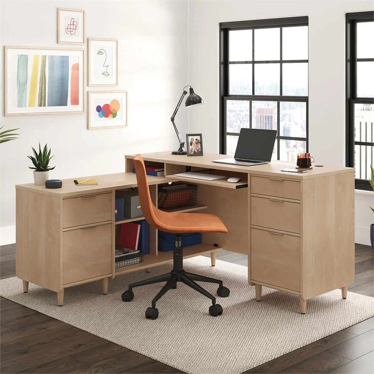 Contemporary L-Shaped Engineered Wood Desk Y457