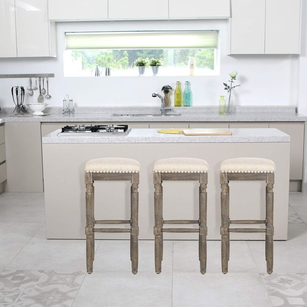 Kitchen Counter Barstool 30 Inch Seat Height Taupe Set of 2 P10801