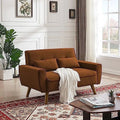48" Linen Loveseat Sofa with 2 Throw Pillows and Wooden Legs Q99778