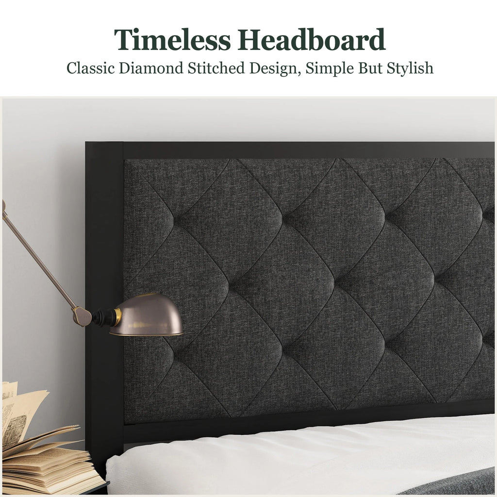 Twin Size Metal Bed Frame with Upholstered Headboard C8145