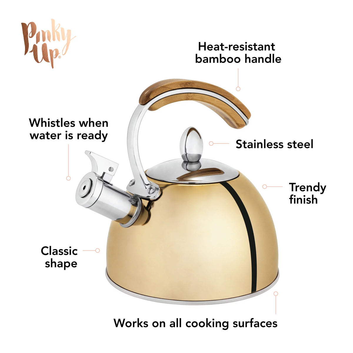 Gold Stainless Steel Whistling Tea Kettle Q5530
