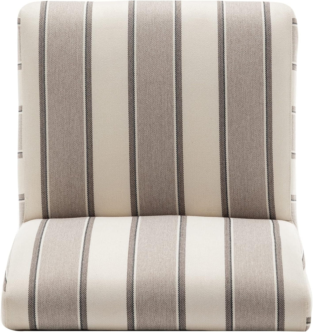 Brown and White Stripe Fabric Armless Accent Chair with Wood Legs X844