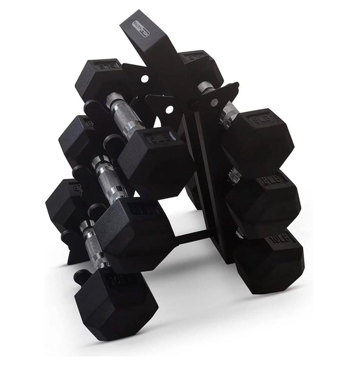 Black Hexagonal Non Slip Dumbbell Set with Folding Storage Rack G637