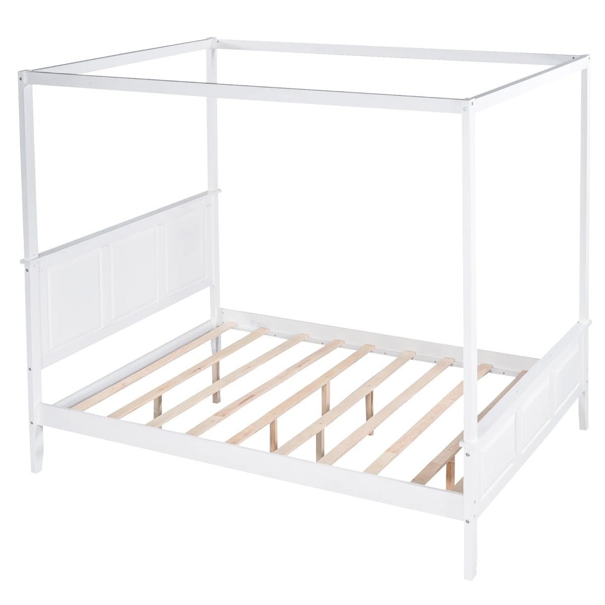 White Wood Queen Size Canopy Platform Bed E94326
