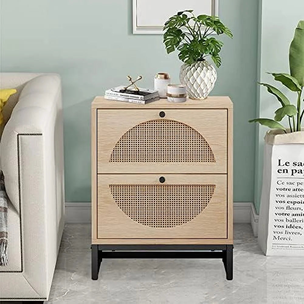 Rattan Nightstand Set of 2 Wood Side Table Brown B1679