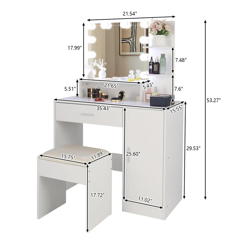 Black Vanity Set with Lighted Mirror and Stool D788