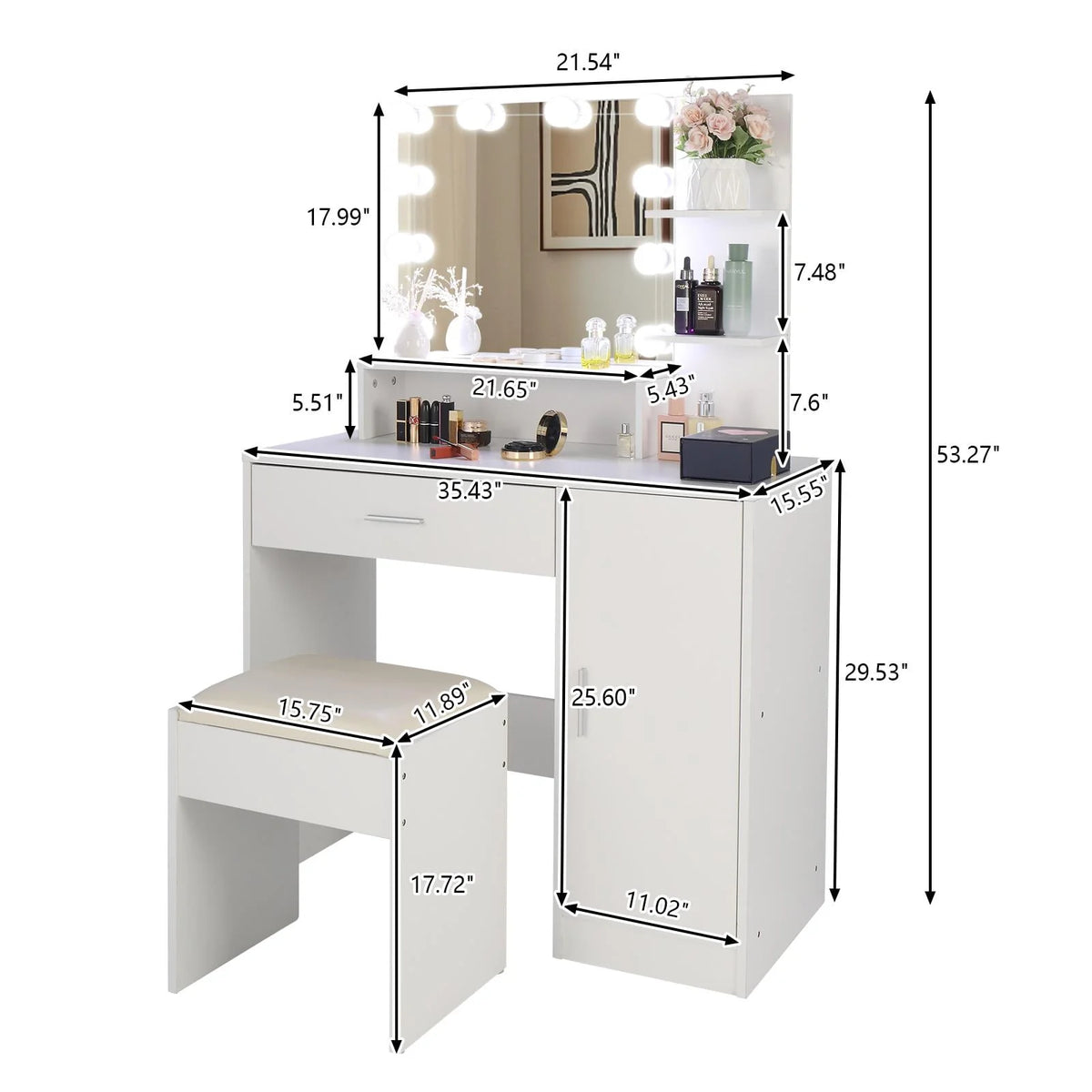 Black Vanity Set with Lighted Mirror and Stool D788