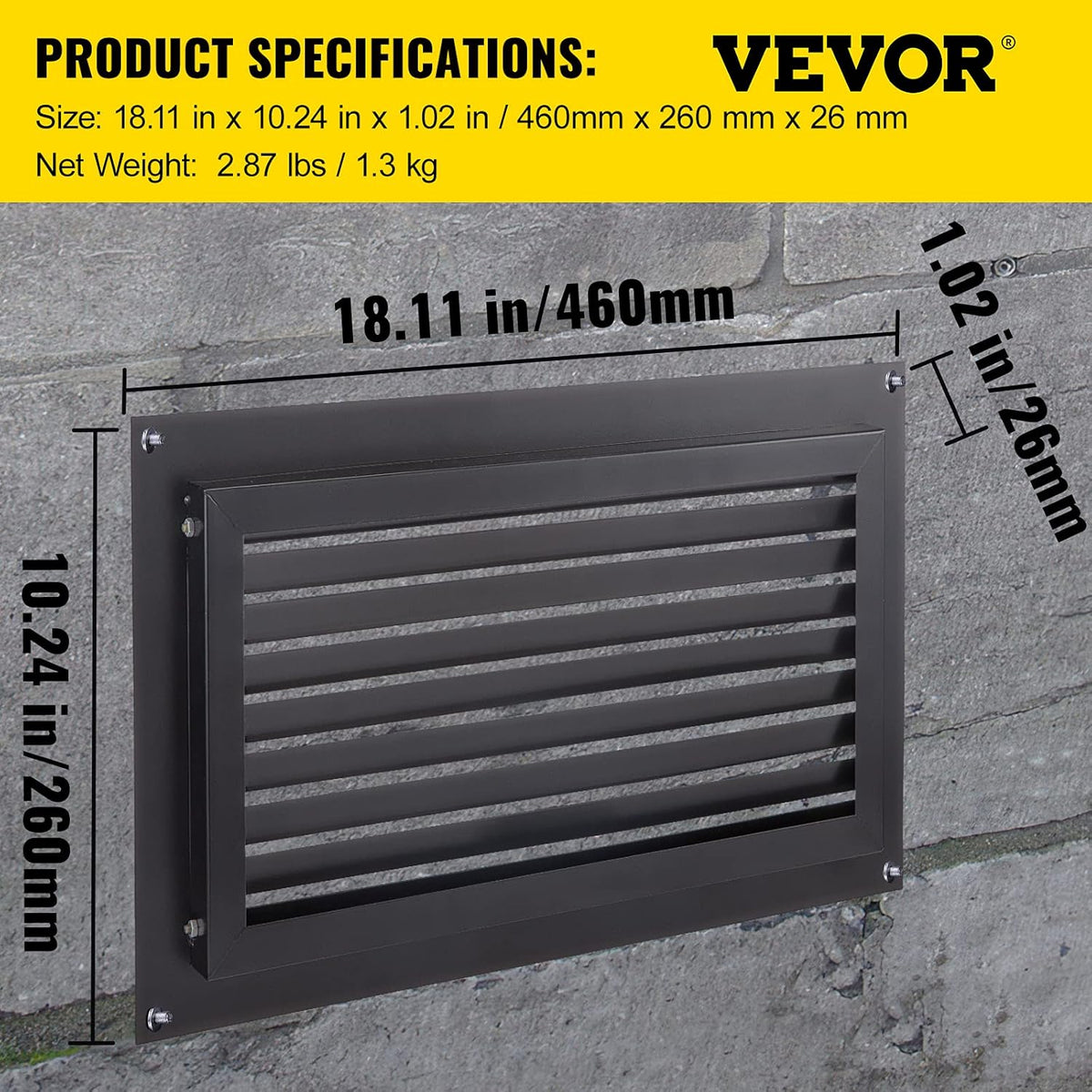 Black 8" x 16" Wall Mounted Flood Vent U701573